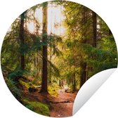 Tuincirkel Bos - Pad - Bomen - Groen - Zon - Natuur - 60x60 cm - Ronde Tuinposter - Buiten