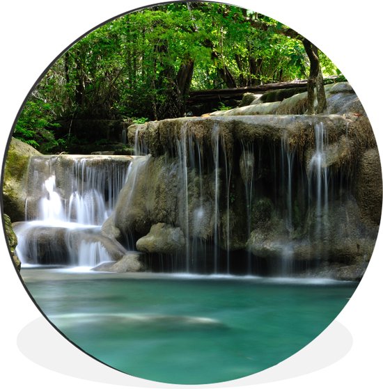 WallCircle - Wandcirkel - Muurcirkel - Meerdere kleine watervallen in het Thaise nationaal park Erawan - Aluminium - Dibond - ⌀ 120 cm - Binnen en Buiten XXL