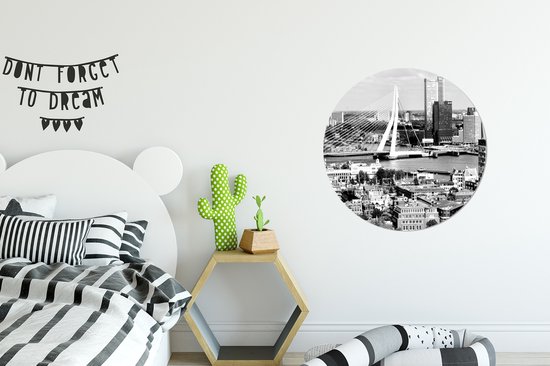 Cercle mural - Cercle mural - Rotterdam - Skyline - Zwart - Wit - Aluminium - Dibond - ⌀ 60 cm - Intérieur et Extérieur