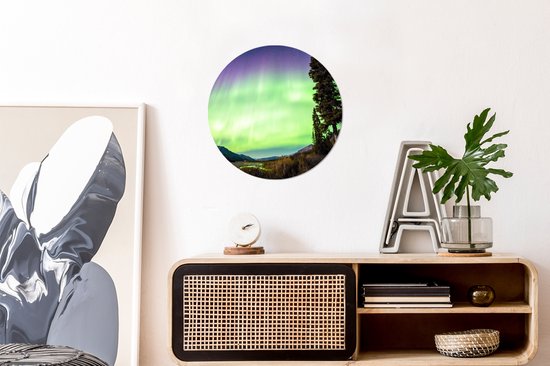 WallCircle - Stickers muraux - Cercle de papier peint - Aurores boréales - Arbre - Berg - Nature - ⌀ 30 cm - Cercle mural - Autocollant - Autocollant de papier peint rond