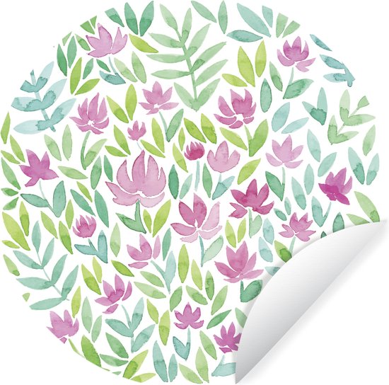 Motif floral de papier peint aquarelle cercle mural autocollant 100x100 cm / cercle de papier peint / cercle mural / cercle vivant - auto-adhésif et découpe ronde