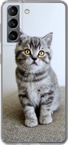 Geschikt voor Samsung Galaxy S21 hoesje - Kitten - Ogen - Geel - Meisjes - Kinderen - Jongens - Kids - Siliconen Telefoonhoesje