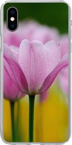 Geschikt voor iPhone Xs Max hoesje - Bloemen - Tulpen - Roze - Siliconen Telefoonhoesje