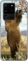 Geschikt voor Samsung Galaxy S20 Ultra hoesje - Beer - Bladeren - Gras - Siliconen Telefoonhoesje