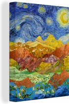 Canvas schilderij 120x160 cm - Wanddecoratie Van Gogh - Sterrennacht - Oude Meesters - Muurdecoratie woonkamer - Slaapkamer decoratie - Kamer accessoires - Schilderijen
