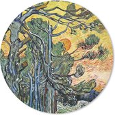 Muismat - Mousepad - Rond - Dennenbomen bij zonsondergang - Vincent van Gogh - 30x30 cm - Ronde muismat