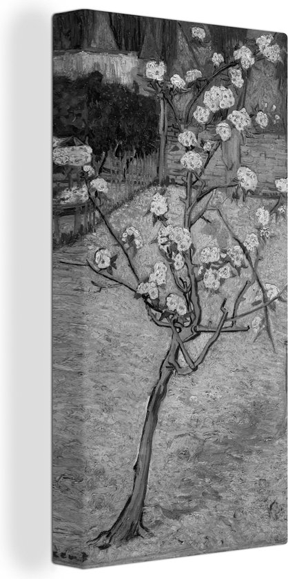 Canvas Schilderij Perenboompje in bloei - Vincent van Gogh - Zwart - Wit - 20x40 cm - Wanddecoratie