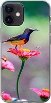 Geschikt voor iPhone 12 hoesje - Close-up van een kolibrie op roze bloemen - Siliconen Telefoonhoesje