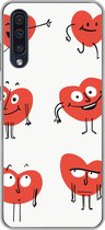 Geschikt voor Samsung Galaxy A50 hoesje - Een illustratie van negen hartjes met emoties - Siliconen Telefoonhoesje
