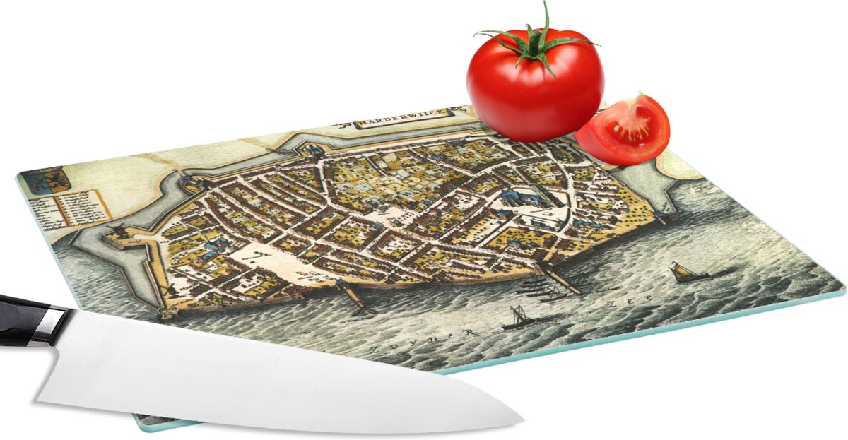 Glazen Snijplank - 28x20 - Plattegrond - Harderwijk - Antiek - Snijplanken Glas