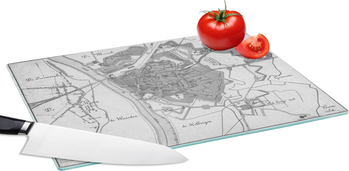 Glazen Snijplank - 39x28 - Plattegrond - Zutphen - Antiek - Snijplanken Glas