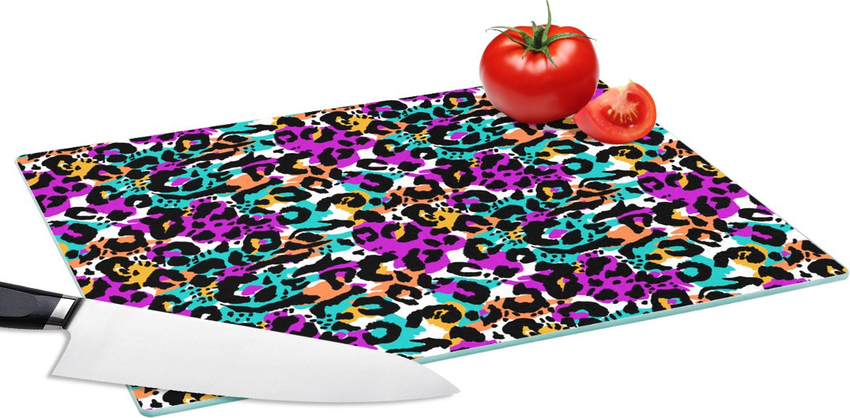 Glazen Snijplank - 39x28 - Dierenprint - Panter - Regenboog - Snijplanken Glas