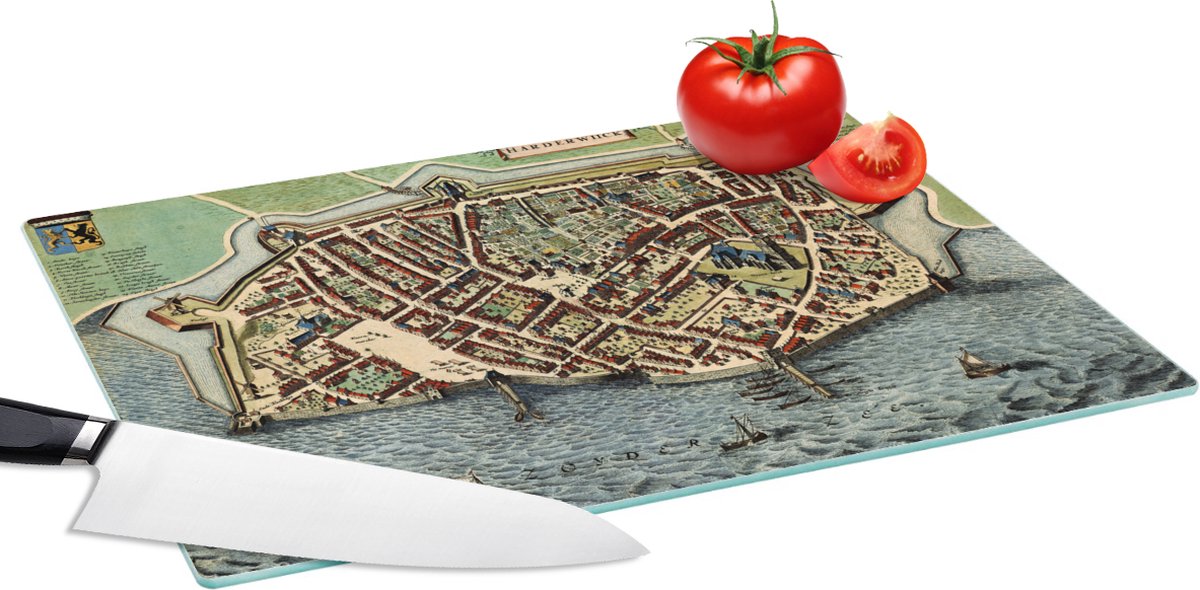 Glazen Snijplank - 39x28 - Stadskaart - Harderwijk - Geschiedenis - Snijplanken Glas