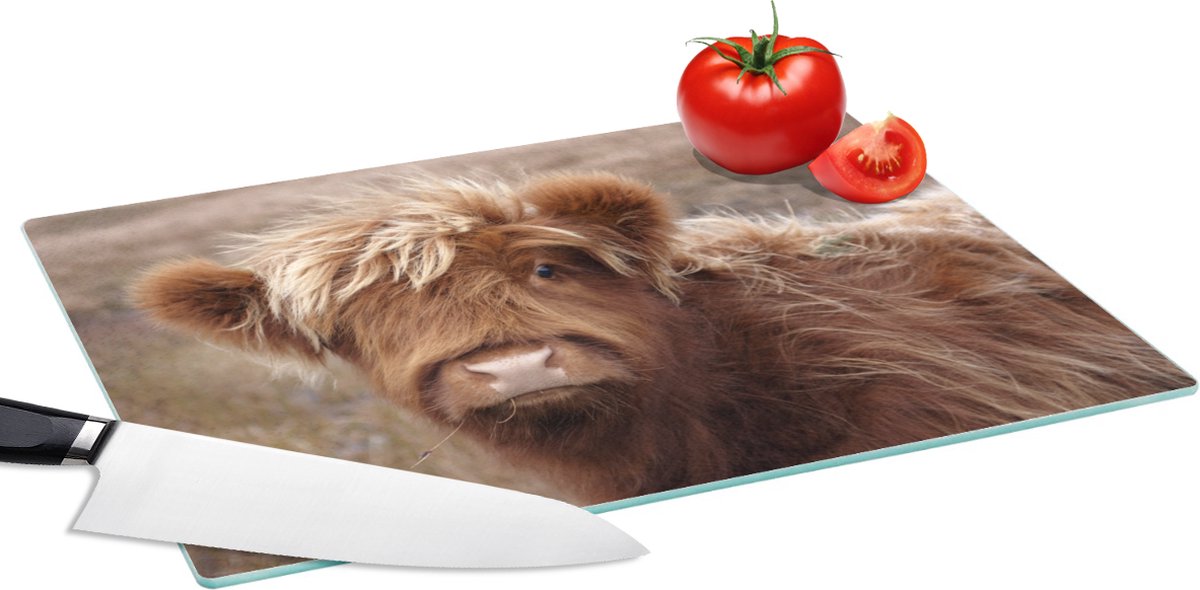 Glazen Snijplank - 39x28 - Schotse hooglander - Kalf - Bruin - Snijplanken Glas