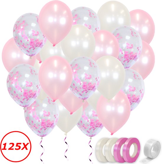 Roze Helium Ballonnen Geboorte Gender Reveal Versiering Witte Verjaardag Versiering Papieren Confetti Ballon – 125 Stuks