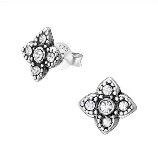 Aramat jewels ® - Oorbellen bloem 925 zilver kristal transparant 9mm