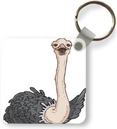 Sleutelhanger - Uitdeelcadeautjes - Illustratie van een gelukkige struisvogel - Plastic