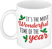 Cadeau kerstmok wit Most wonderful time of year - 300 ml - keramiek - mok / beker - Kerstmis/ oud en nieuw - kerstcadeau