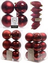 Kerstversiering kunststof kerstballen donkerrood 6-8-10 cm pakket van 50x stuks - Kerstboomversiering