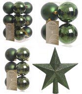 Kerstversiering kunststof kerstballen met piek donkergroen 6-8-10 cm pakket van 45x stuks - Kerstboomversiering