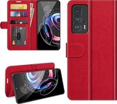 Motorola Edge 20 Pro Hoesje - MobyDefend Wallet Book Case (Sluiting Achterkant) - Rood - GSM Hoesje - Telefoonhoesje Geschikt Voor: Motorola Edge 20 Pro