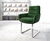 Gestoffeerde-stoel Abelia-Flex met armleuning sledemodel vlak chrom fluweel groen