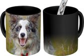 Magische Mok - Foto op Warmte Mok - Border collie liggend in het gras - 350 ML