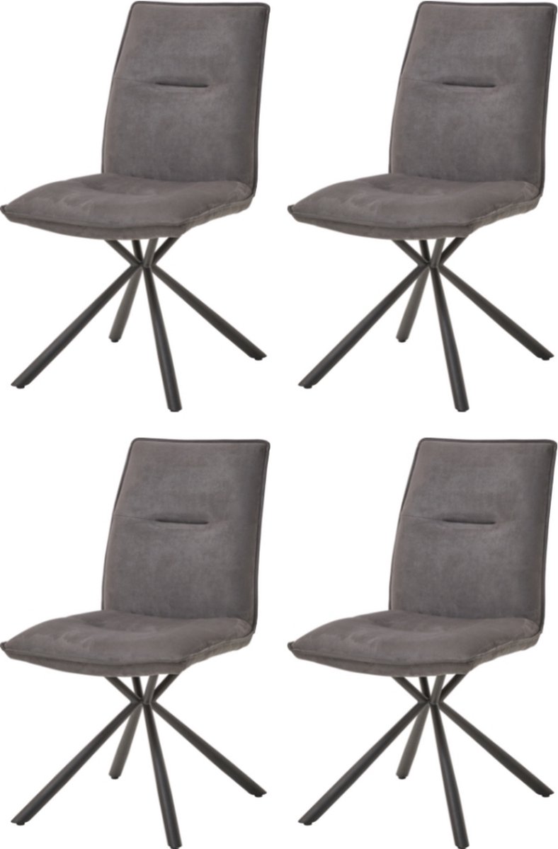 WAYS. – Stoffen eetkamerstoelen – Grijs – Modern design - Stevige metalen vierpoot – 4 stuks