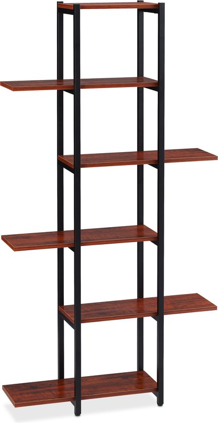 Relaxdays plantenrek binnen, bloementrap met 6 etages, HBD: ca. 150x78x24 cm, staal & MDF, binnen, zwart/donkerbruin