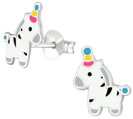 Joy|S - Zilveren zebra oorbellen - 8 x 10 mm - kinderoorbellen
