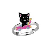 Ring meisje kind | Ring kinderen | Zilveren ring, zwarte kat in auto