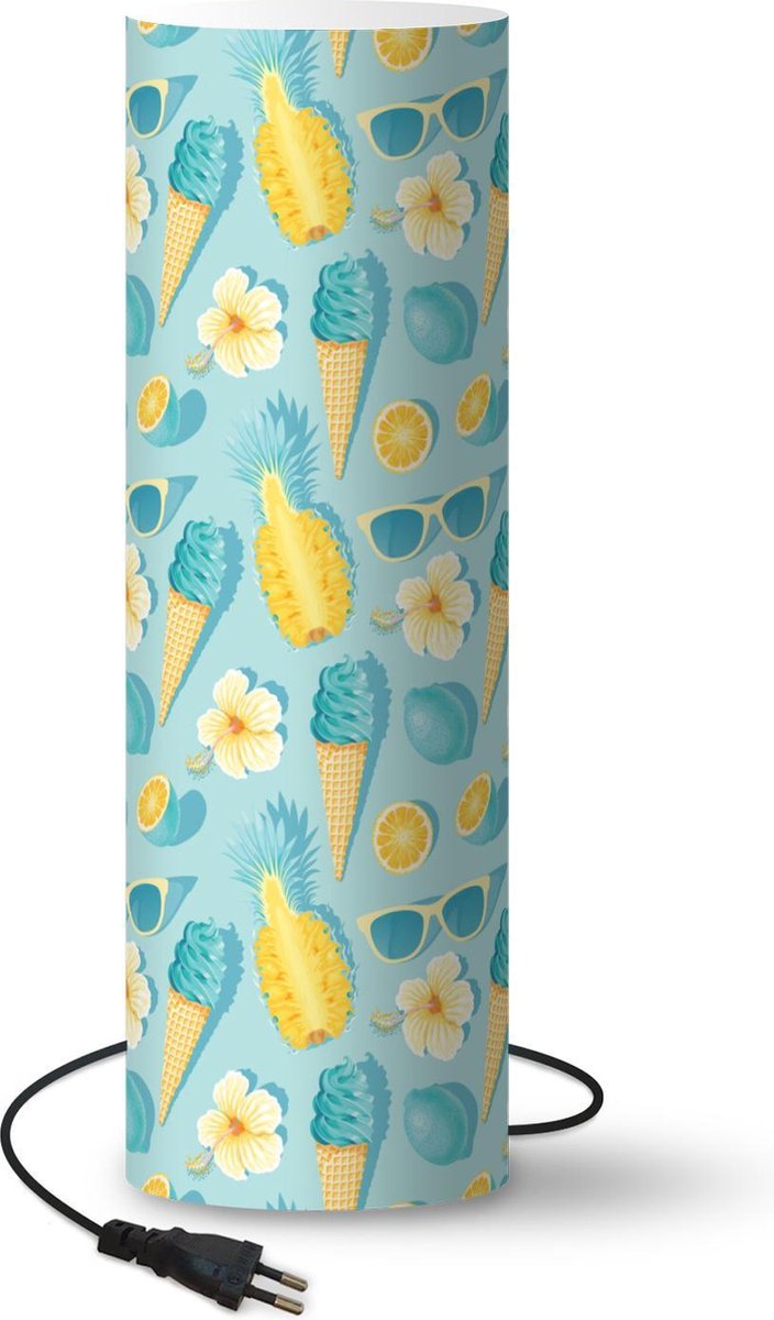 Lamp - Nachtlampje - Tafellamp slaapkamer - Zomer - Elementen - Blauw - Patroon - 50 cm hoog - Ø15.9 cm - Inclusief LED lamp