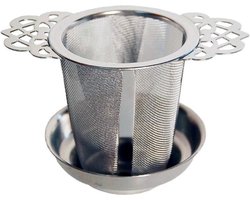 Theefilter RVS - Theezeef losse thee voor kop of hele pot met houder en lekbakje