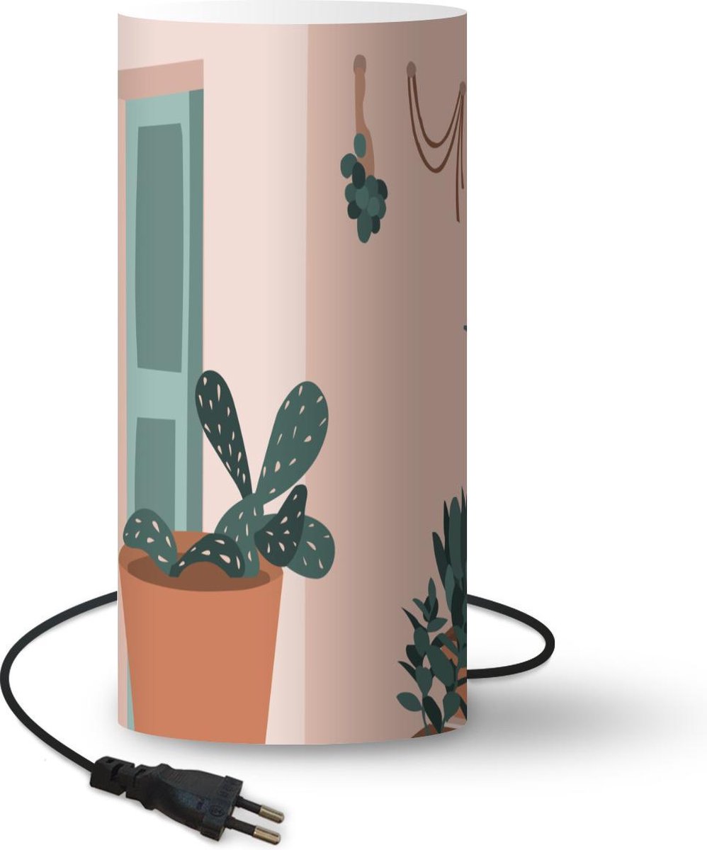 Lamp - Nachtlampje - Tafellamp slaapkamer - Zomer - Planten - Huis - Abstract - 33 cm hoog - Ø15.9 cm - Inclusief LED lamp