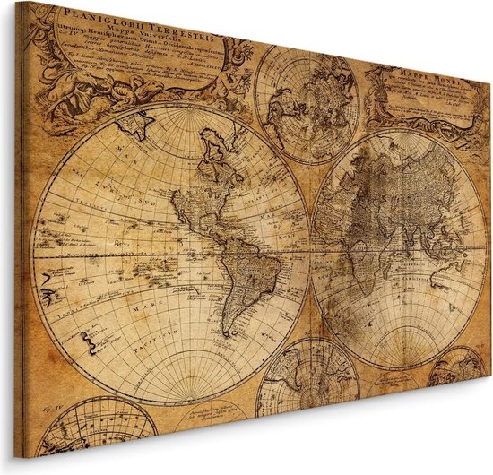 Weiland rook rivaal Schilderij - Oude wereldkaart, Sepia, 4 maten, wanddecoratie | bol.com