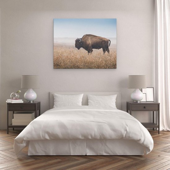 Artaza - Peinture sur toile - Bison dans l'herbe - 100 x 80 - Groot - Photo sur toile - Impression sur toile