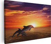 Artaza Canvas Schilderij Twee Dolfijnen bij de Zonsondergang - 60x40 - Foto Op Canvas - Canvas Print