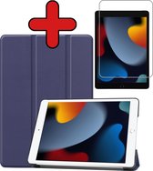 iPad 10.2 2021 Hoes Luxe Book Case Cover Hoesje (10,2 inch) Met Screenprotector - Donker Blauw