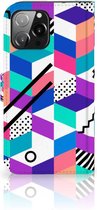 Wallet Book Case iPhone 13 Pro Max GSM Hoesje Gepersonaliseerd Cadeau Blocks Colorful