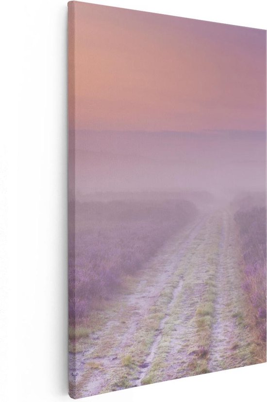 Artaza Canvas Schilderij Pad in de Weide tijdens de Mist - 20x30 - Klein - Foto Op Canvas - Canvas Print