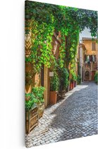 Artaza Canvas Schilderij Straatje in Rome met Groene Planten - 20x30 - Klein - Foto Op Canvas - Canvas Print