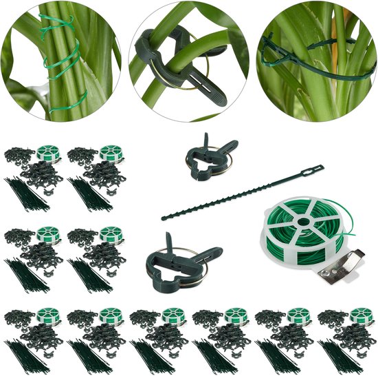 Relaxdays Plantensteun Set – 110-delig – Met Clips, Binddraad En Snijder – Voor Rozen, Tomaten En Kamerplanten