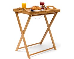 dienblad tafel - inklapbaar - 63,5 x 55 x 35 cm - bamboe - voor ontbijt - houten bijzettafel