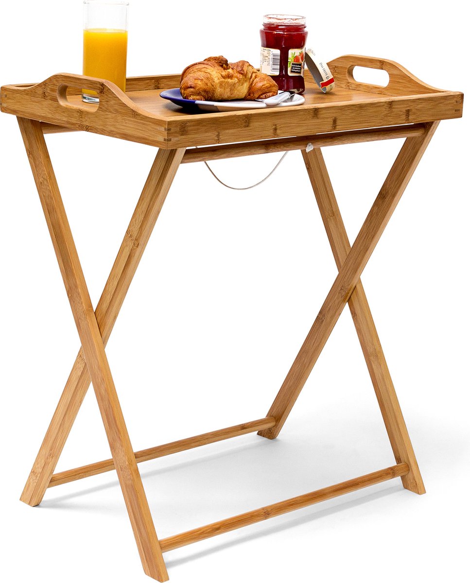 dienblad tafel - inklapbaar - 63,5 x 55 x 35 cm - bamboe - voor ontbijt - houten bijzettafel
