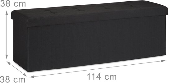 relaxdays Banc pliable + rangement - Banc en lin - Banc gris ou marron - 114x38x38 cm noir
