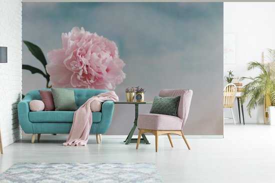 Papier peint photo vinyle - Une fleur rose et botanique avec un ciel coloré largeur 330 cm x hauteur 220 cm - Tirage photo sur papier peint (disponible en 7 tailles)