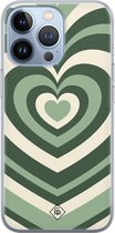 iPhone 13 Pro hoesje siliconen - Hart swirl groen | Apple iPhone 13 Pro case | TPU backcover transparant