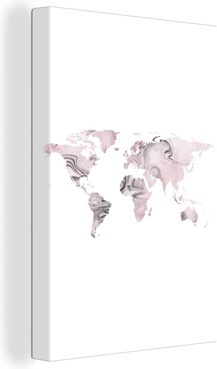 Wanddecoratie Wereldkaart - Roze - Grijs - Verf - Canvas - 40x60 cm