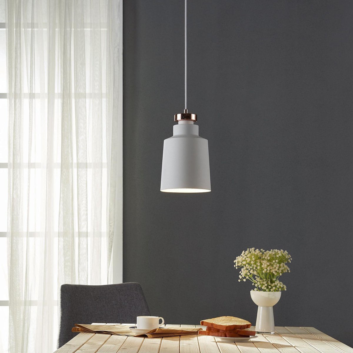 Teamson Home Lumiere Klein Hanglamp - Wit/Roos Goud Afwerking - Minimalistisch & Modern Ontwerp