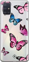 Samsung A51 hoesje siliconen - Vlinders roze | Samsung Galaxy A51 case | Roze | TPU backcover transparant
